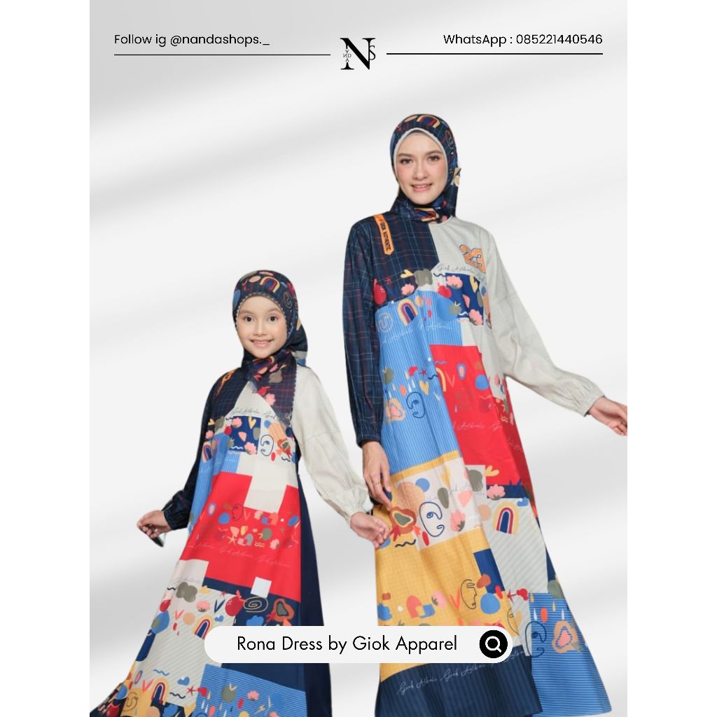 Giok Scarf Apparel - Gamis Premium Printing Dewasa Anak - Rona Series