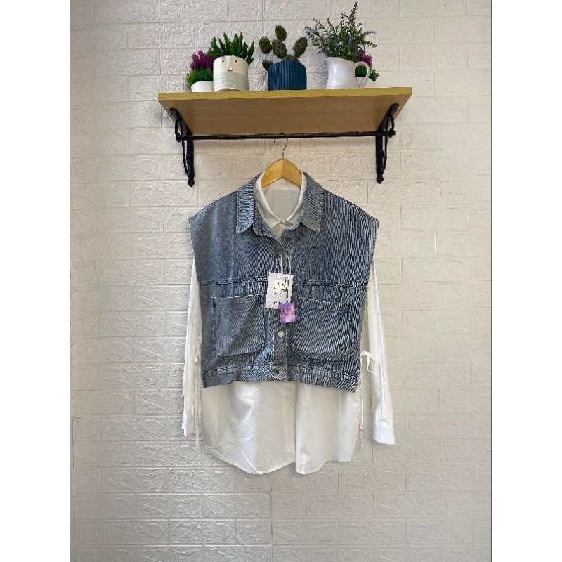 [KM-134] Kemeja Mix Vest Denim Wanita Premium