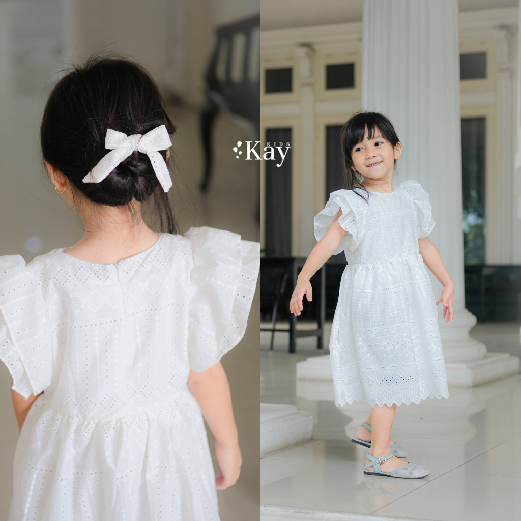 KayKids - Baju Dress Gaun Ruffle Katun Bolong Anak Perempuan Seri EMBUN