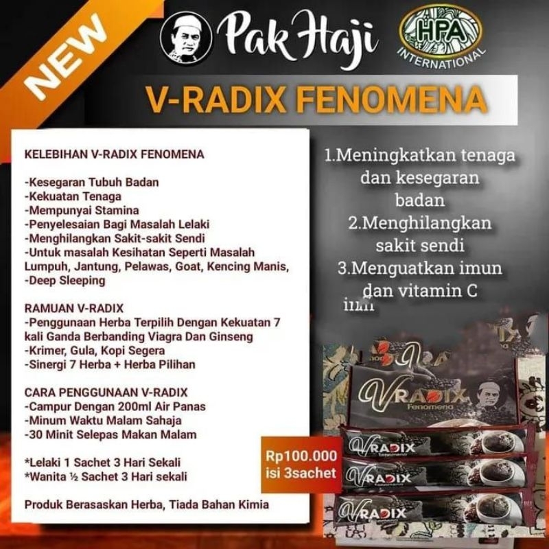 

KOPI HERBAL V RADIX FENOMENA HPA ORIGINAL ASLI DARI MALAYSIA KEMASAN BARU ISI 10 SACHET DENGAN GULA