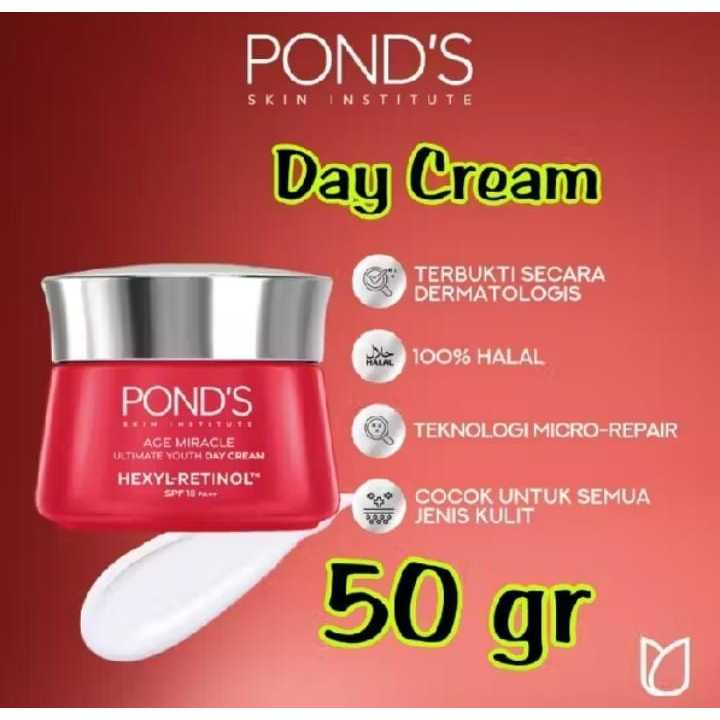 Day Cream PONDS Age Miracle 50gr Moisturizer Anti Aging+Glowing With Retinol & Spf18 Big Size - Krim