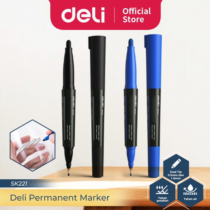 

NEW PRODUCT DELI PERMANENT MARKER / SPIDOL PERMANEN DUA TIP TINTA TIDAK BISA DIHAPUS 10 PCS SPIDOL