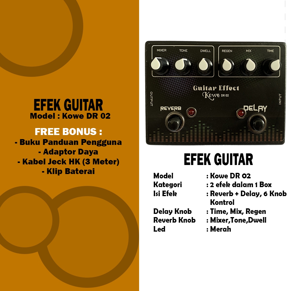 Efek gitar akustik  reverb delay merk Kowe DR 02