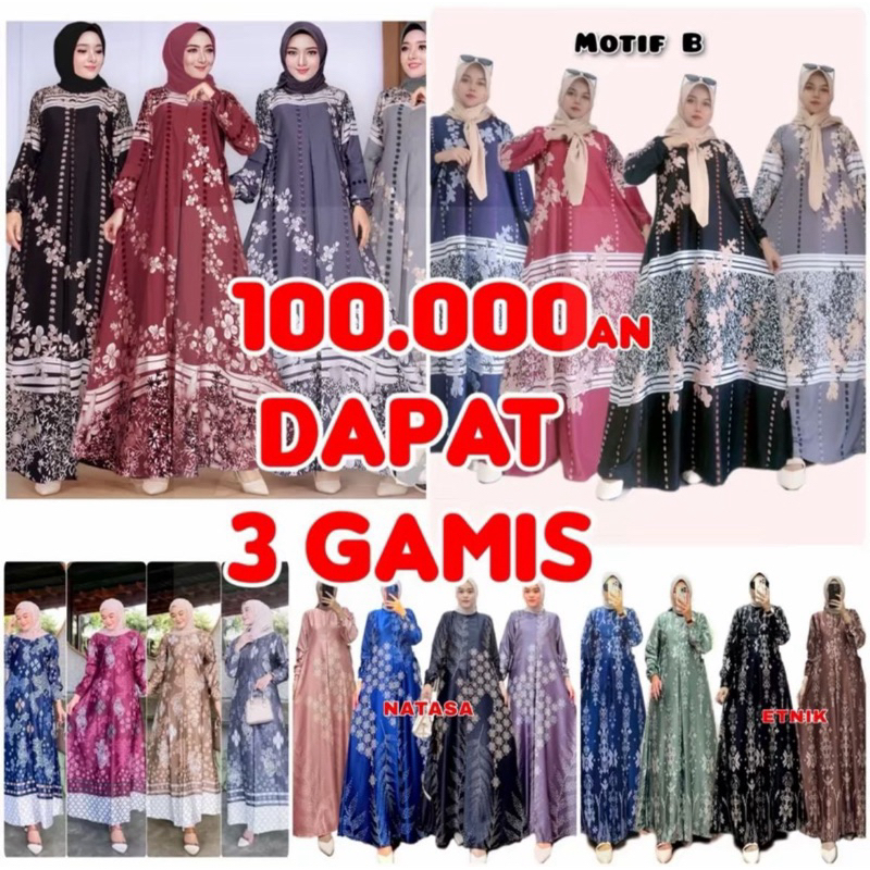 Gamis 3pcs 100rb Gamis hyget Lebaran 2025 Harian Gamis Busui Friendly Murah