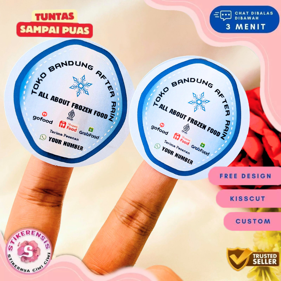 

2-4 Stikerensis Label Bulat Sticker Print Vinyl Stiker Frozen Food Anti Air Stiker Makanan Beku Keci