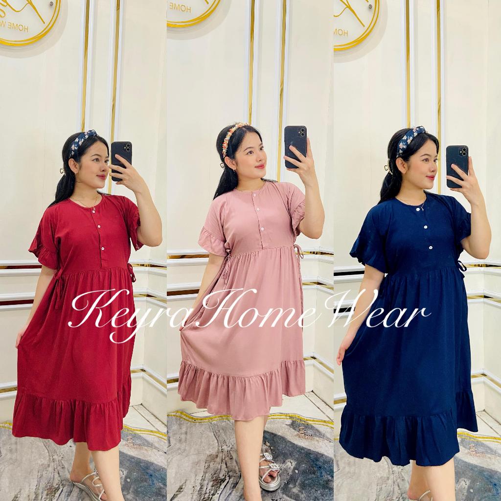 Dress Ruffle Rayon TwiKeyrall Polos Daster Kancing Rempel Rumbai Tali Samping Bumil Busui Friendly