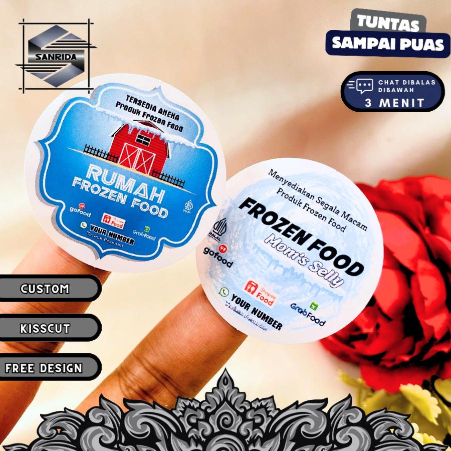

2-4 Sanrida Label Bulat Sticker Print Vinyl Stiker Frozen Food Anti Air Stiker Makanan Beku Kecil