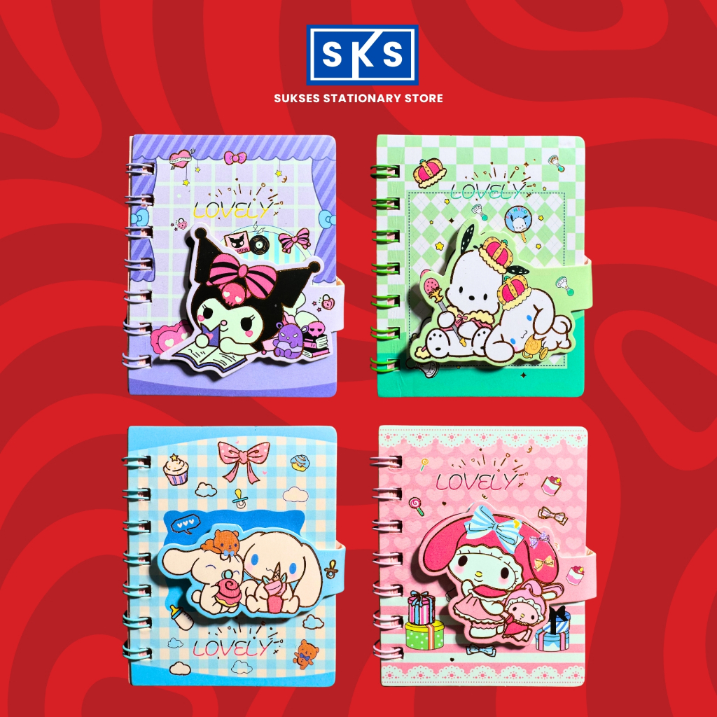 

Notebook Spiral A6 Sanrio Capybara Labubu Velcro Buku Catatan Lucu Tulis Buku Notes Kecil