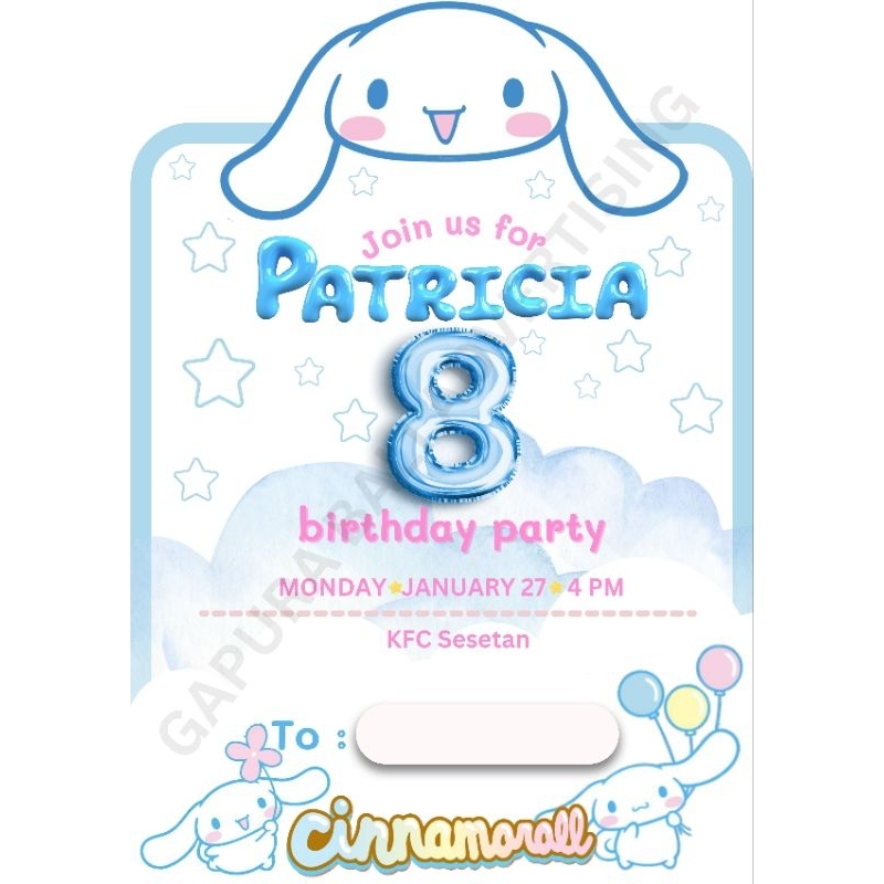 Undangan Ulang Tahun Anak Cinnamoroll - isi 50pcs
