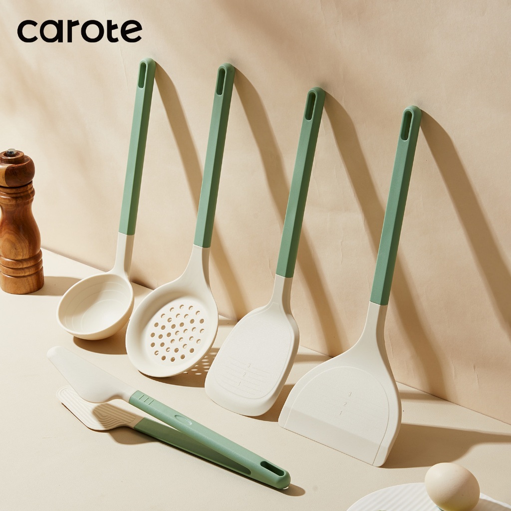 CAROTE Kitchen Tools Set, 5 Pieces, Silicone Cookware Set, High Heat Resistant, Beige (Set of 5)
