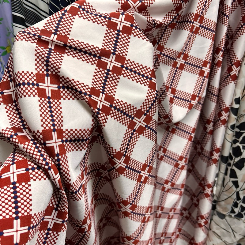 kain Satin Silk Premium Motif Kotak - kain satin motif kotak - kain motif trailis - kain bahan motif