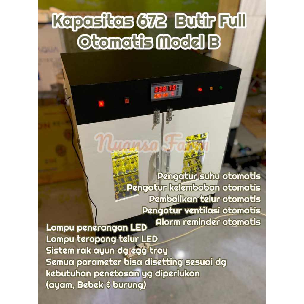 Mesin Tetas Telur Full Otomatis Kapasitas 672 Butir Rak Besi Egg Tray Digital