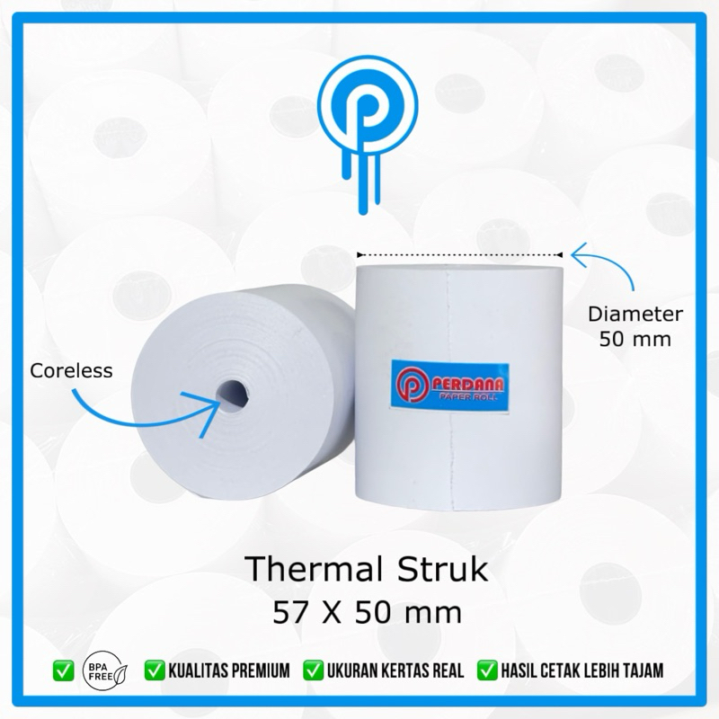 

KERTAS THERMAL STRUK KASIR PAPER ROLL 57X50 THERMAL PRINTER 57X30 57X40 57X50 CORELESS EDC THERMAL PRINTER BLUETOOTH PANDA IWARE VSC EPOSS TANPA CORE