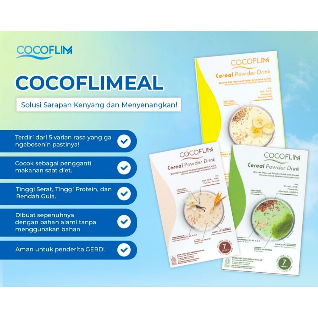PAKET 1 BULAN MEAL REPLACEMENT 5 BOX (BISA MIX VARIAN TULIS DI NOTES) FREE 1 POUCH COCOFLIM FIBER
