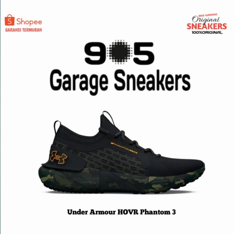 Sepatu Under Armour HOVR Phantom 3 Printed Black Marine Green Camo