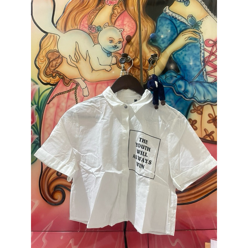 preloved-Kemeja Crop Putih Colorbox