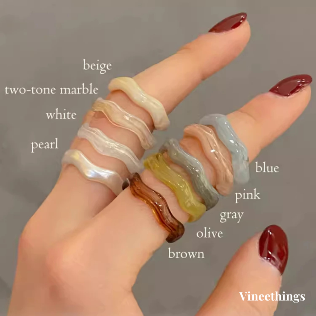 Jelly Resin Ring Korea Transparant Colorful Ring Set Geometric Wave Cincin Akrilic Giok Material Gla