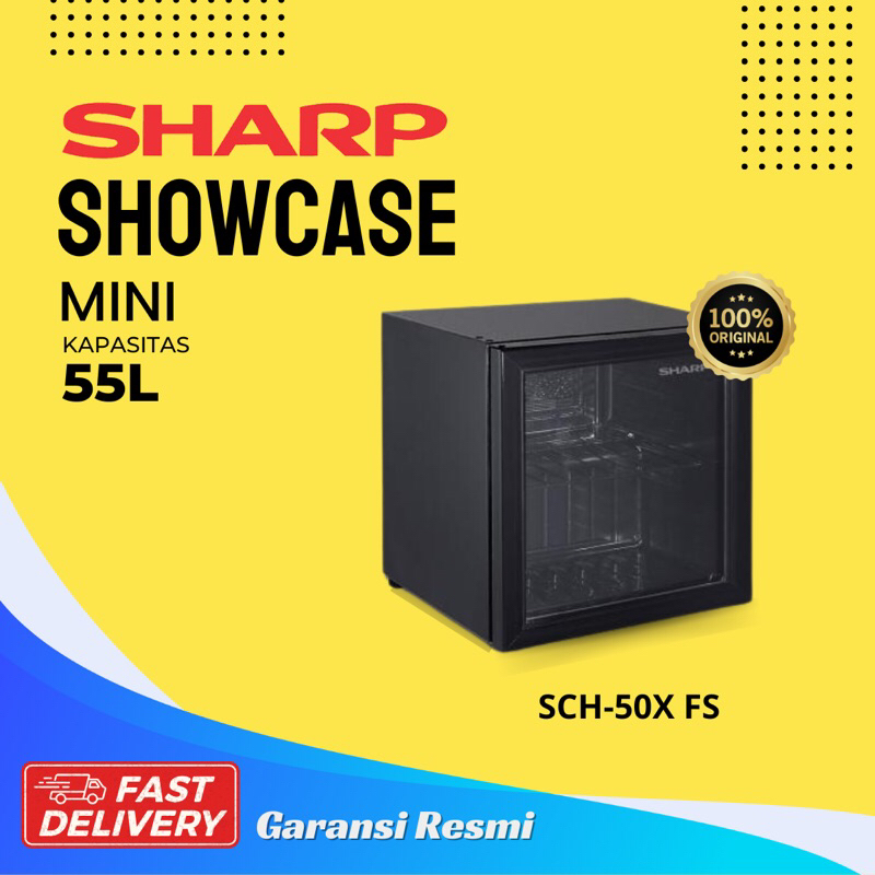 SHOWCASE MINI SHARP SCH 50X FS Mini Glass Chiller Kapasitas 55 Liter