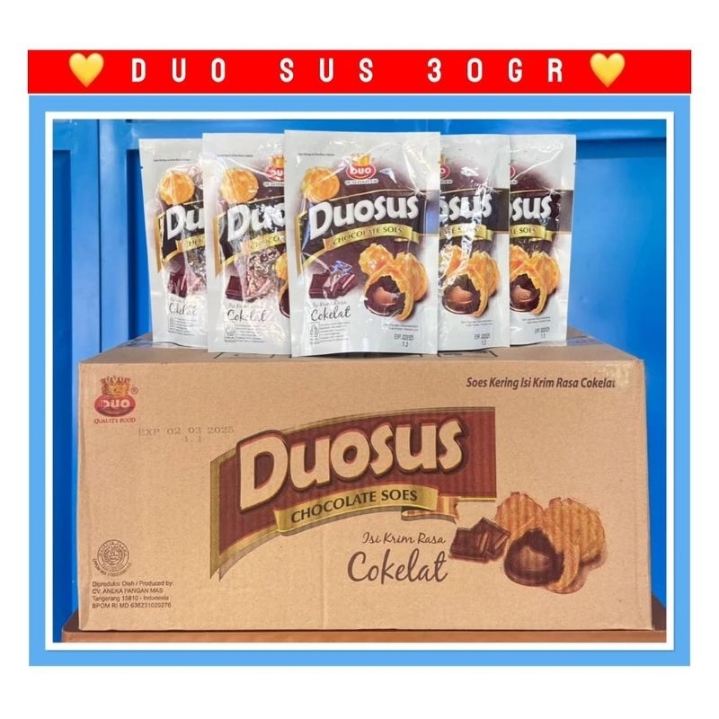 

Paket 10 pcs Duosus Kue Sus Kering Isi Cokelat Keju Blueberry Vanila 30 Gram