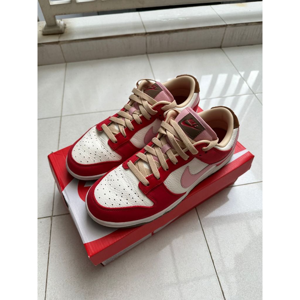 Nike Dunk Low PRM Original Bekas Review 42 Red Pink Merah Beige ada Minus