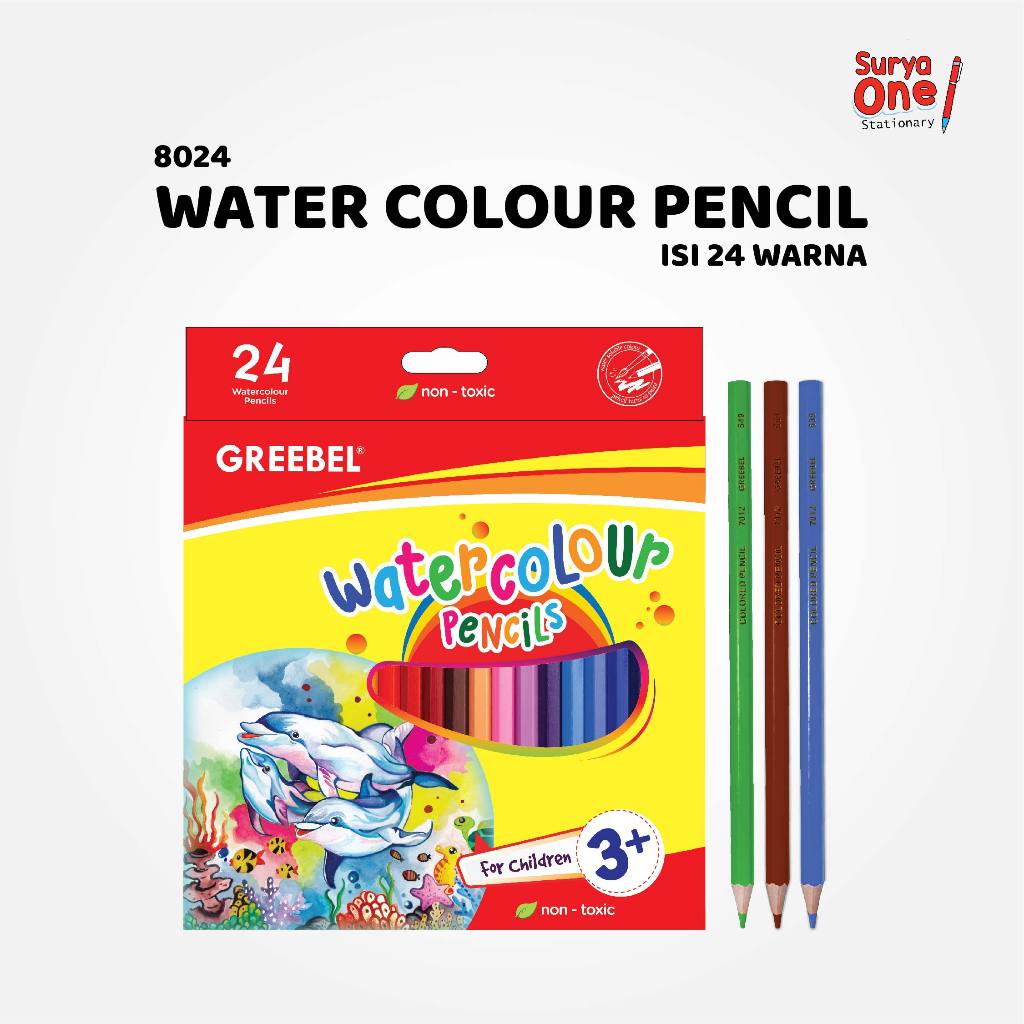 Pensil Warna Water Colour Greebel (8024) 24 Warna / Water Color Pencil Suryaone