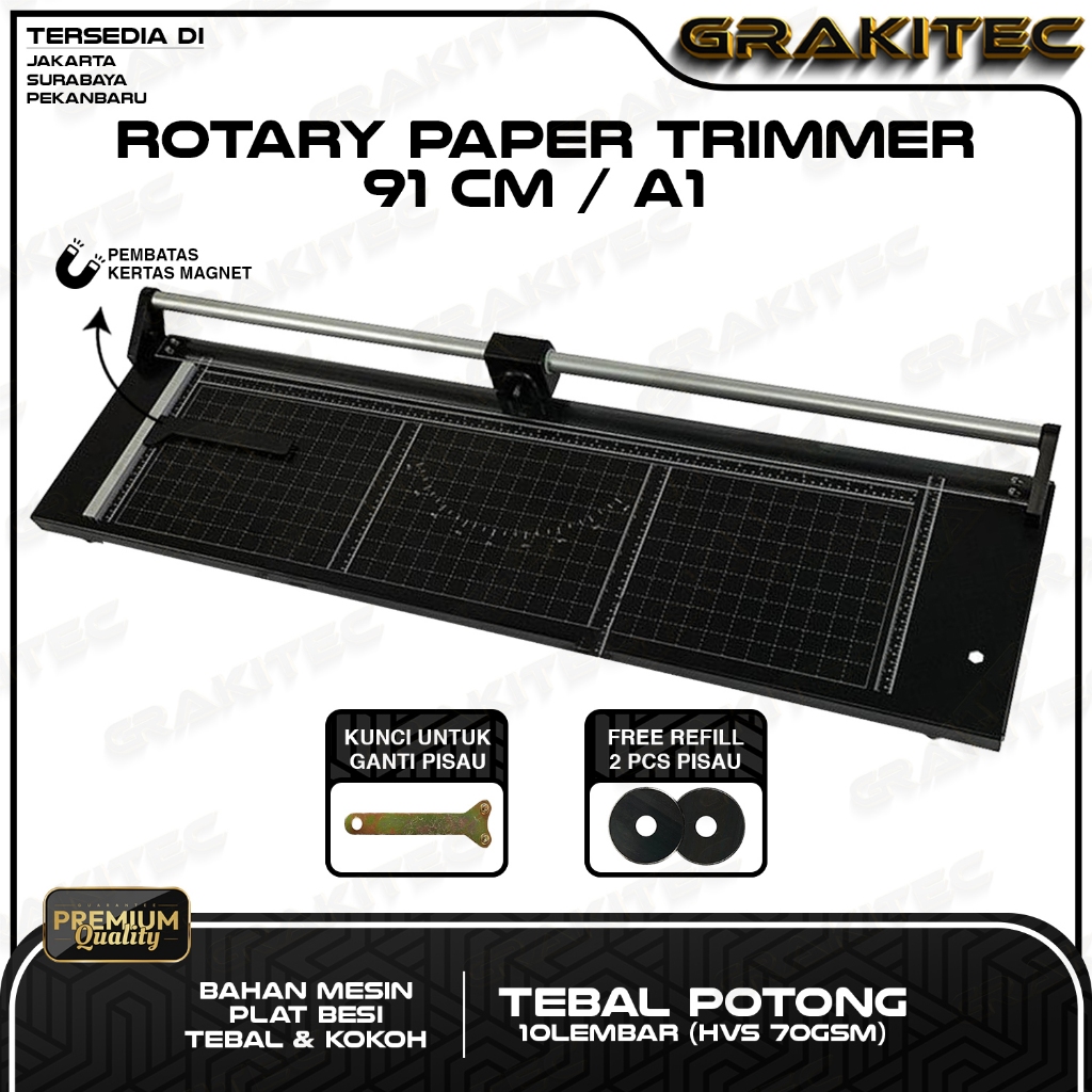 

Rotary Paper Cutter Trimmer A1 / 91 CM - Alat Potong / Pemotong kertas Hvs, Kertas foto Photo glossy, Sticker, Art Paper, A1, A2, A3, A4, A5, A6, Pas Photo