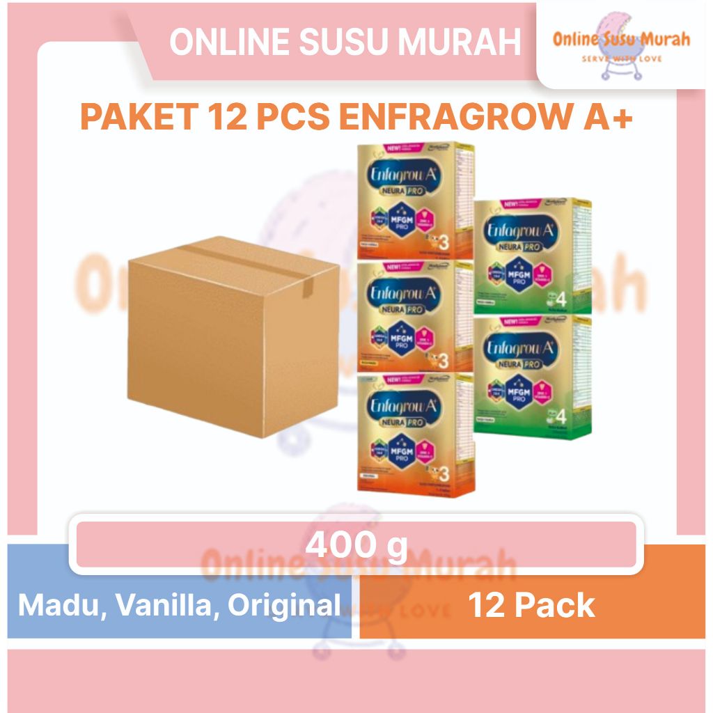 ENFAGROW PAKET 1 KARTON 12 KTK A+3 A+4VANILA MADU ORIGINAL 400GR ENFA GROW A+ 3 4 400 GR SSKD