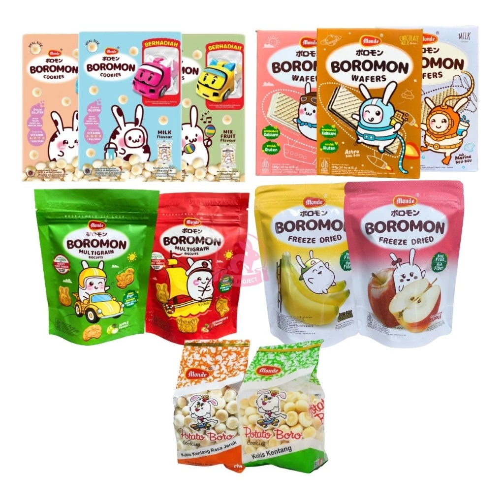 12+ MONDE BOROMON - BOROMON COOKIES - WAFER - POTATO BORO - MULTIGRAIN FREEZE DRIED FRUIT/SNACK ANAK
