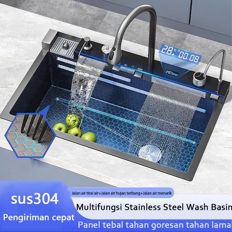 wastafel cuci piring Kitchen Sink Wastafel Stainless Steel Bak Cuci Piring Wastafel Dapur Lengkap Ta