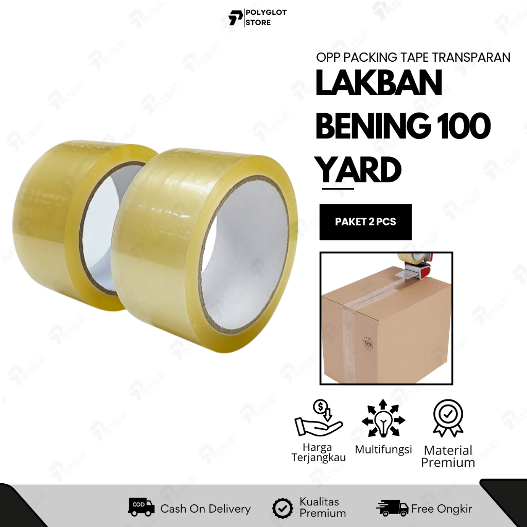 

GET 2 PCS - Lakban Bening 45mm x 70 Meter OPP Packing Tape 2" Inci 100 Yard