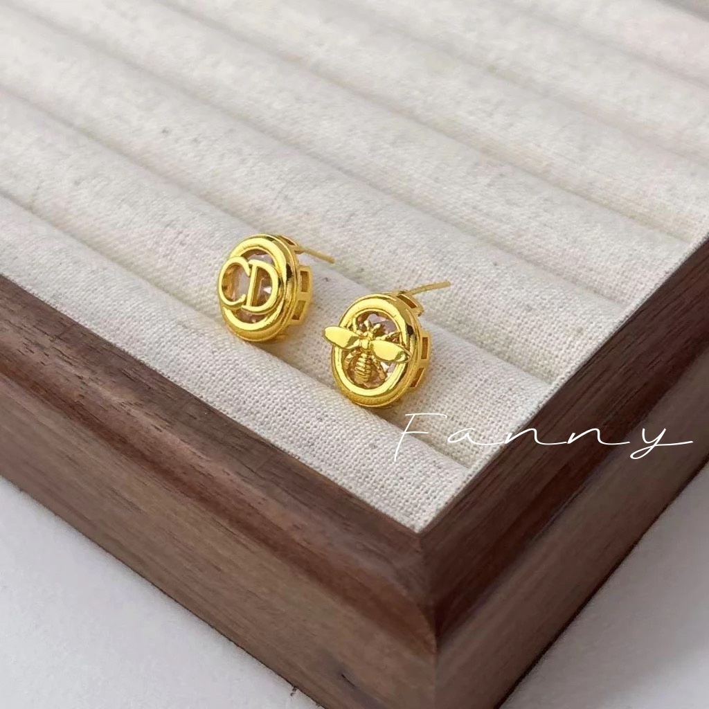 Anting Bulat Berbatu Zirkonia CD, Bentuk Lebah, Gaya Khusus dan Sederhana, Berlapisan Emas 18K