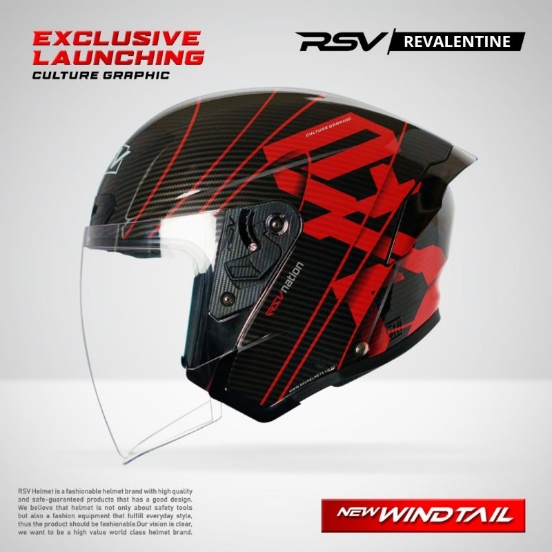 RSV NEW WINDTAIL CARBON CULTURE GRAPHIC ORIGINAL | HELM HALF FACE RSV WINDTAIL CARBON RED CULTURE GR