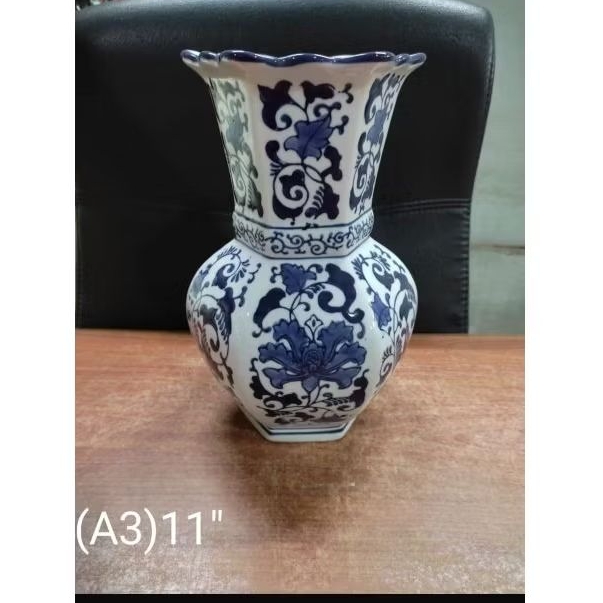 Vas bunga bulat segi/guci vas keramik  tinggi  28 cm