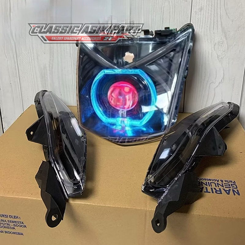 LAMPU DEPAN BEAT FI CUSTOM BILED PLUS LAMPU SEN RITING HITAM SMOKE BEAT FI