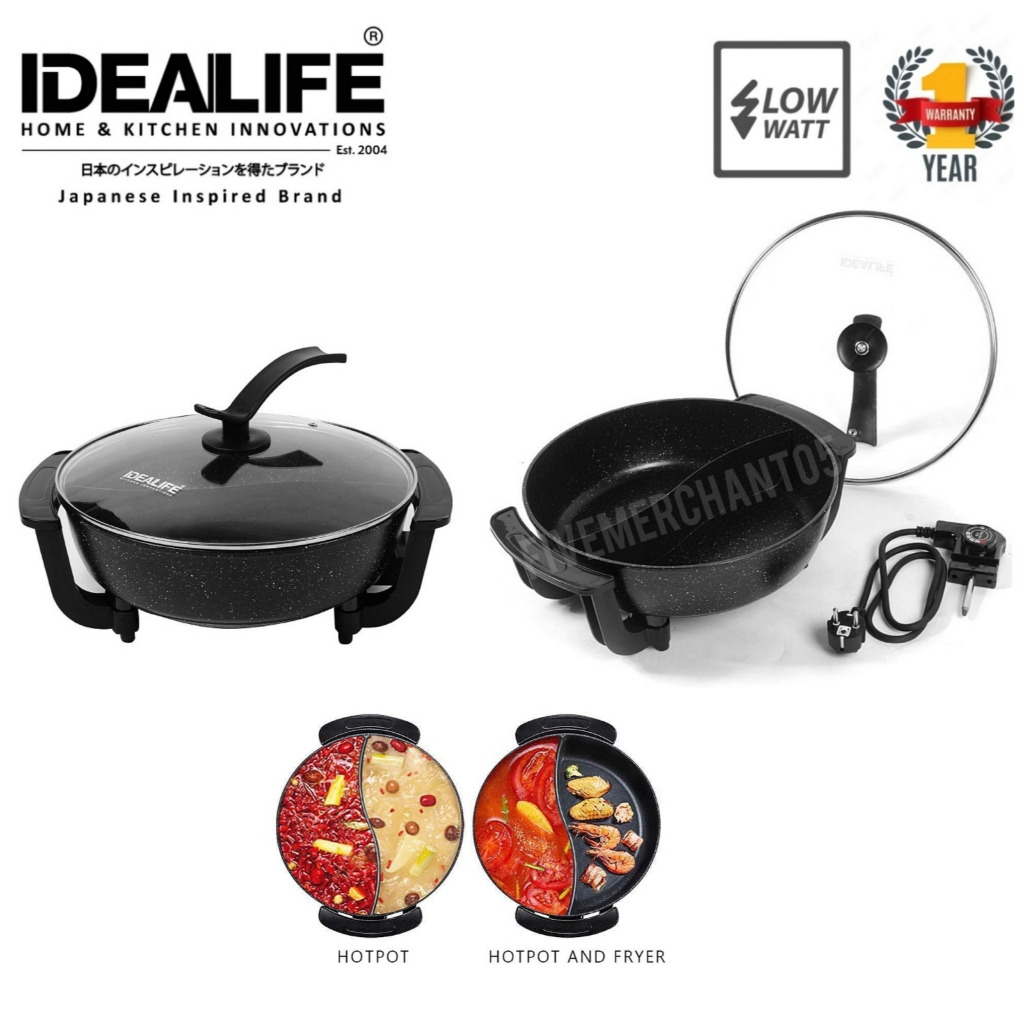 Panci Shabu Listrik Idealife IL 116a Steam Pot Hot Pot Bulgogi Pan Electric Low Watt Grill 2 in 1 St