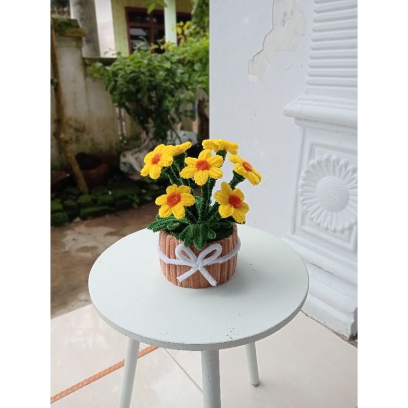 POT-BUNGA-DAISY-KAWATBULU-PIPECLEANER-HIASAN-MEJA-TAMU