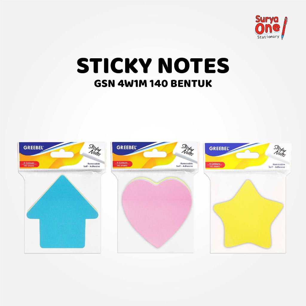 

Sticky Notes GSN 4W1M 140 BENTUK / Kertas Penanda / Memo Suryaone