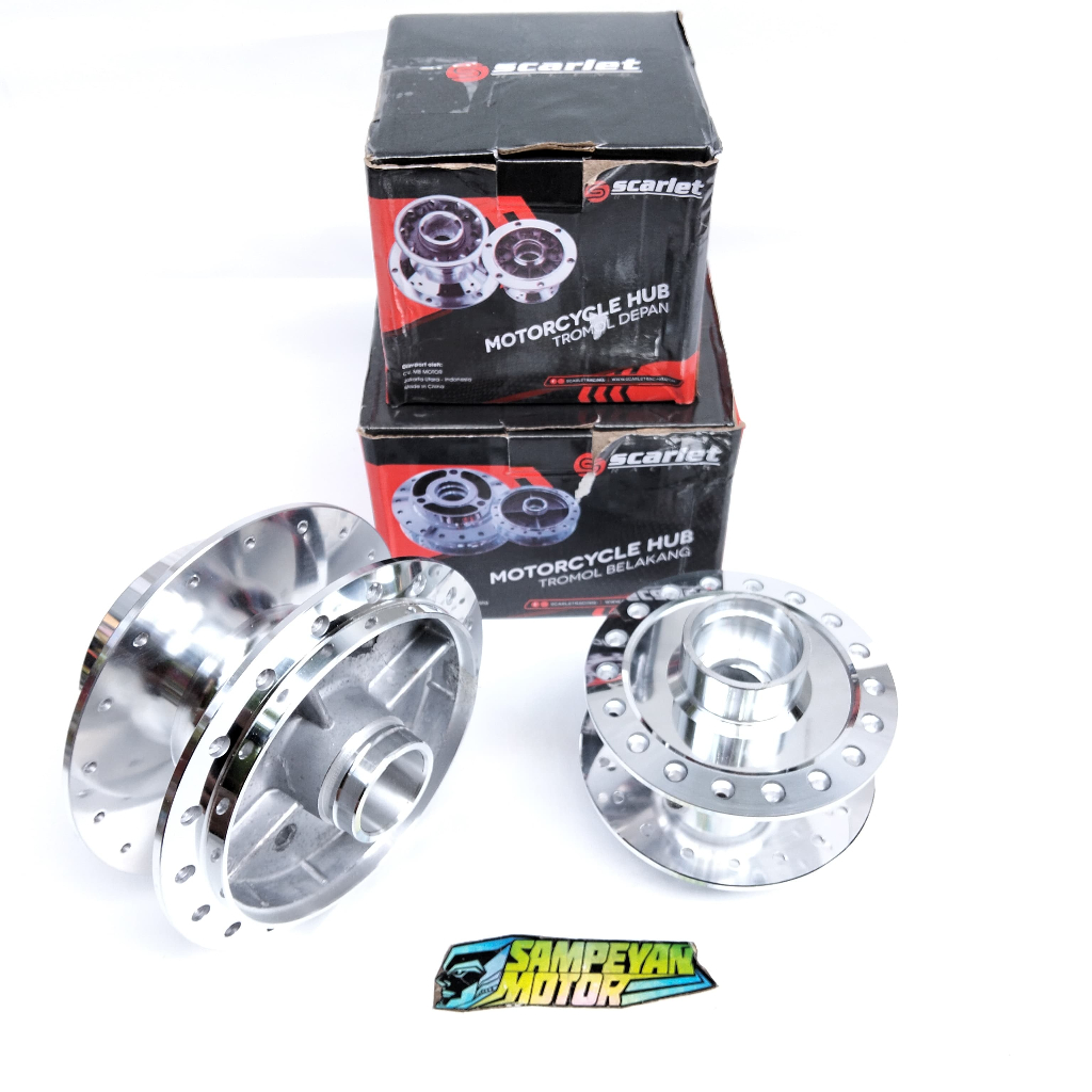 Tromol Set Satria F FU Depan & Belakang Chrome Scarlett Chrome Krom Original Scarlet
