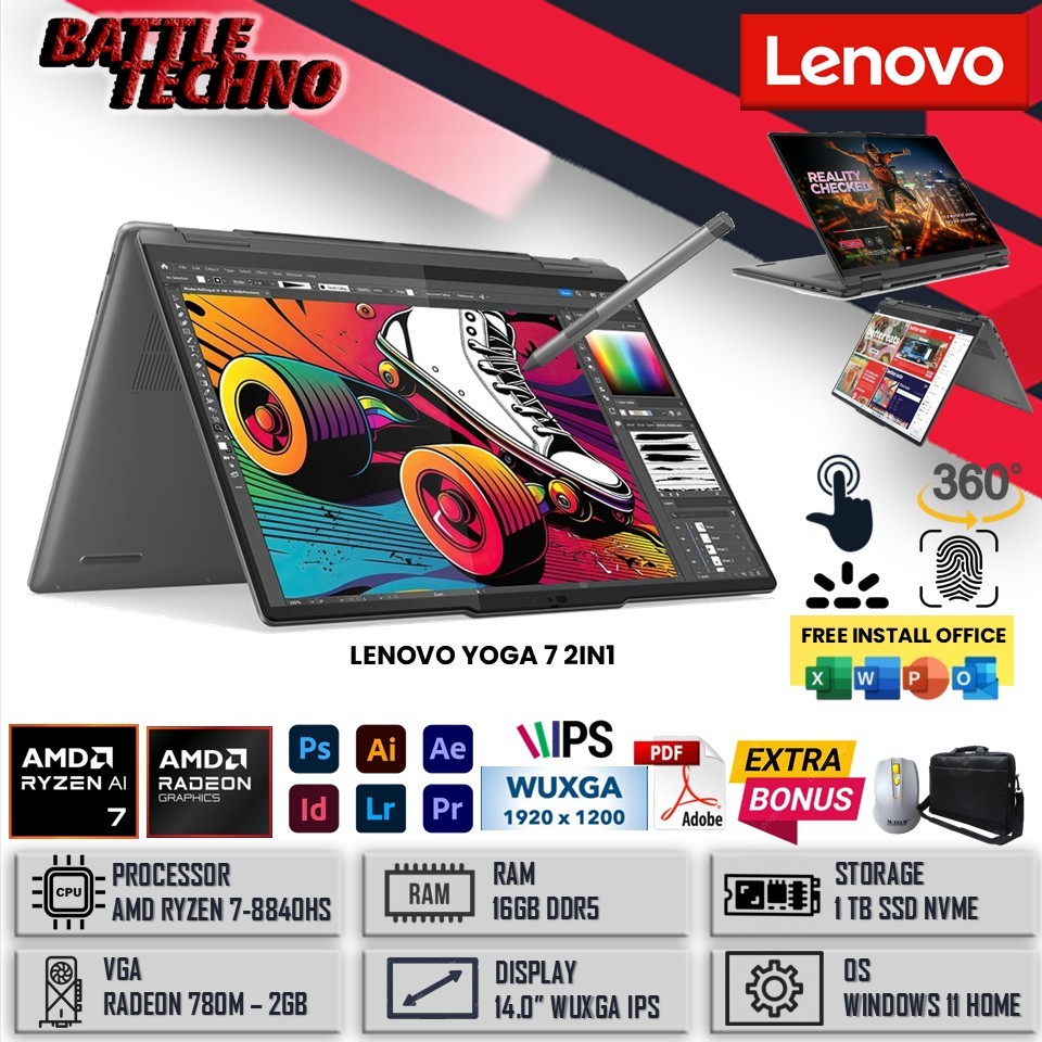LENOVO YOGA 7 2IN1 14 AMD RYZEN 7 8840HS 16GB DDR5 1TB RADEON 780M WINDOWS 11 HOME