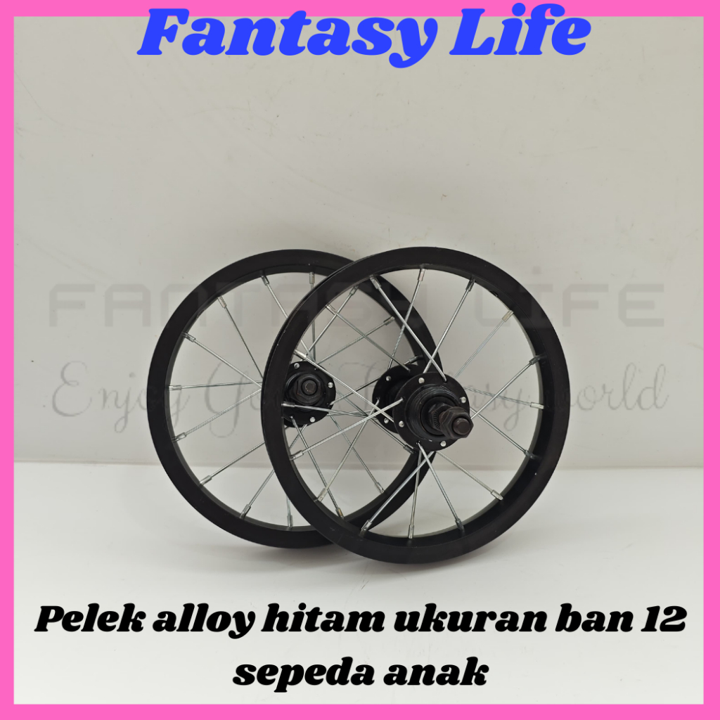 Fantasy Pelek jadi siap pakai ukuran ban 12 velg alloy hitam sepeda anak SEPASANG