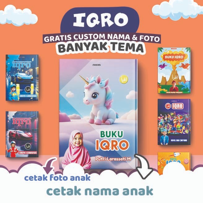 IQRO BESAR HVS - Belajar Membaca Al Quran Untuk Anak CUSTOM cetak Nama dan Foto