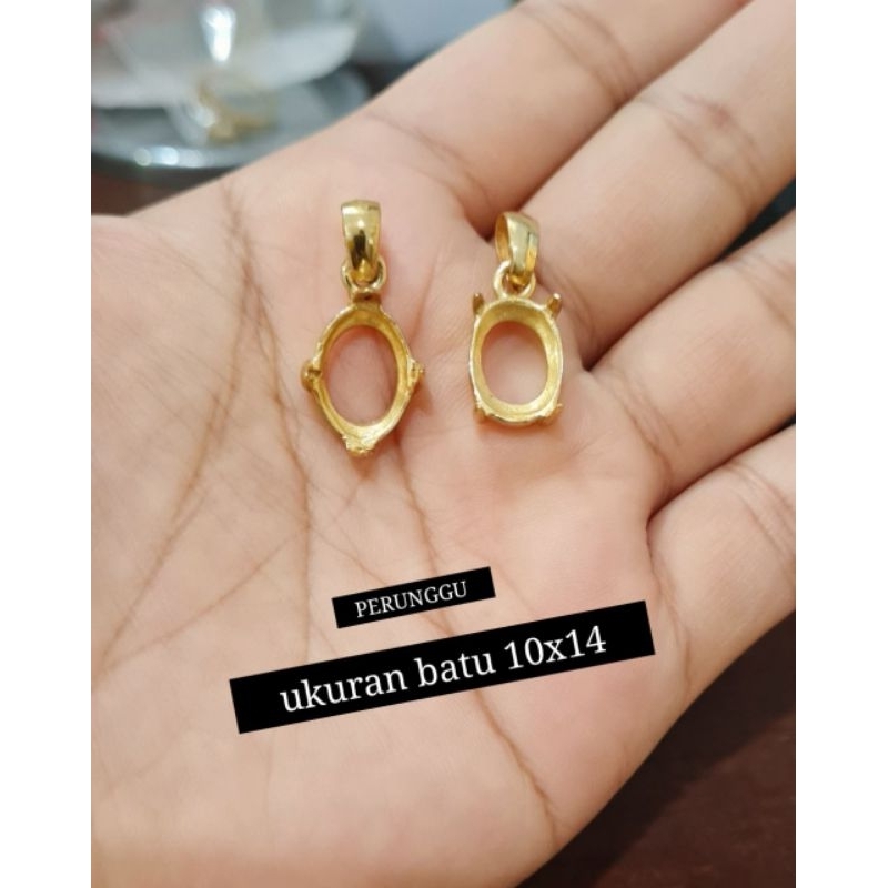 Ring Liontin Perunggu warna emas ikat batu akik model gigi