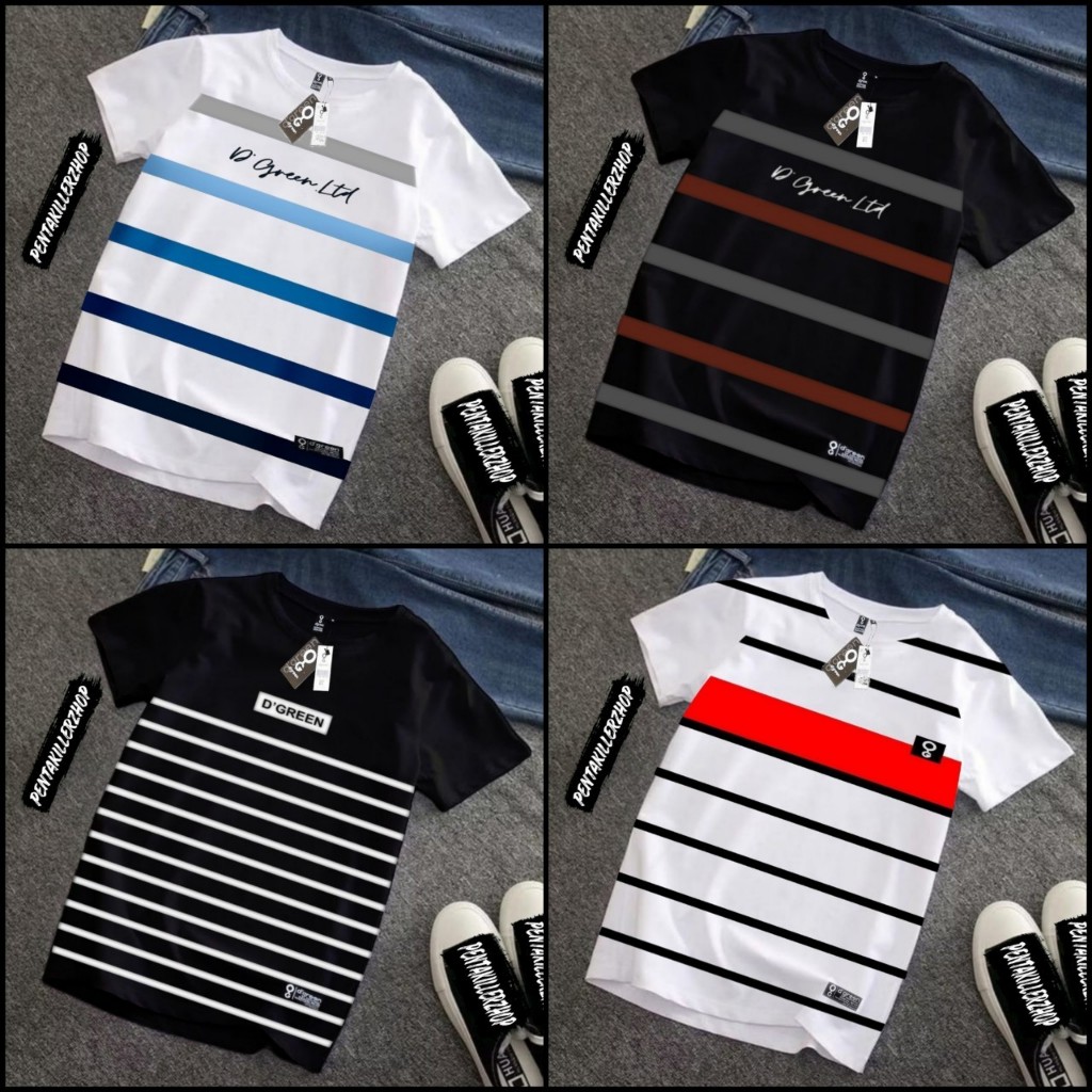 Terbaru kaos dgreen pria motif salur garis-garis original free sticker / kaos pria distro original m