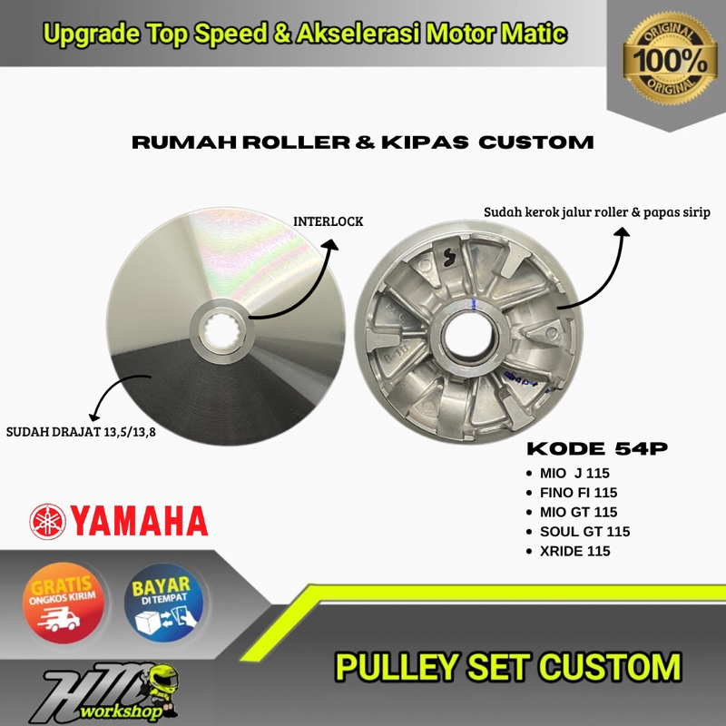 rumah roller bubut custom mio j/mio gt/ soul gt/ X-Ride/fino fi 115 kode 54p pulley racing rumah rol