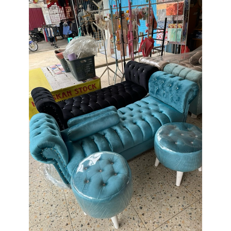 Sofa Bench kancing set 2 Stool Free Meja bulat