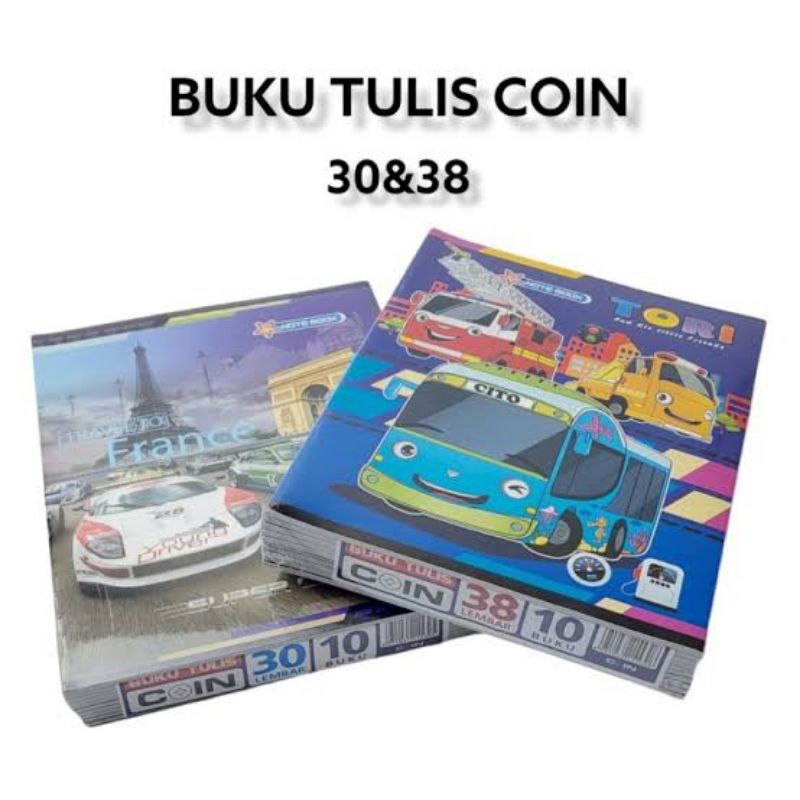 

buku tulis coin 35,38,58 lembar ada, dan bermotif 1pak isi 10pcs