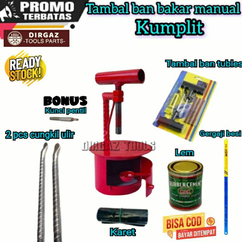 SEPAKET Alat tambal ban bakar dan tambal ban tubeles Alat tambal ban bakar motor lengkap manual mini