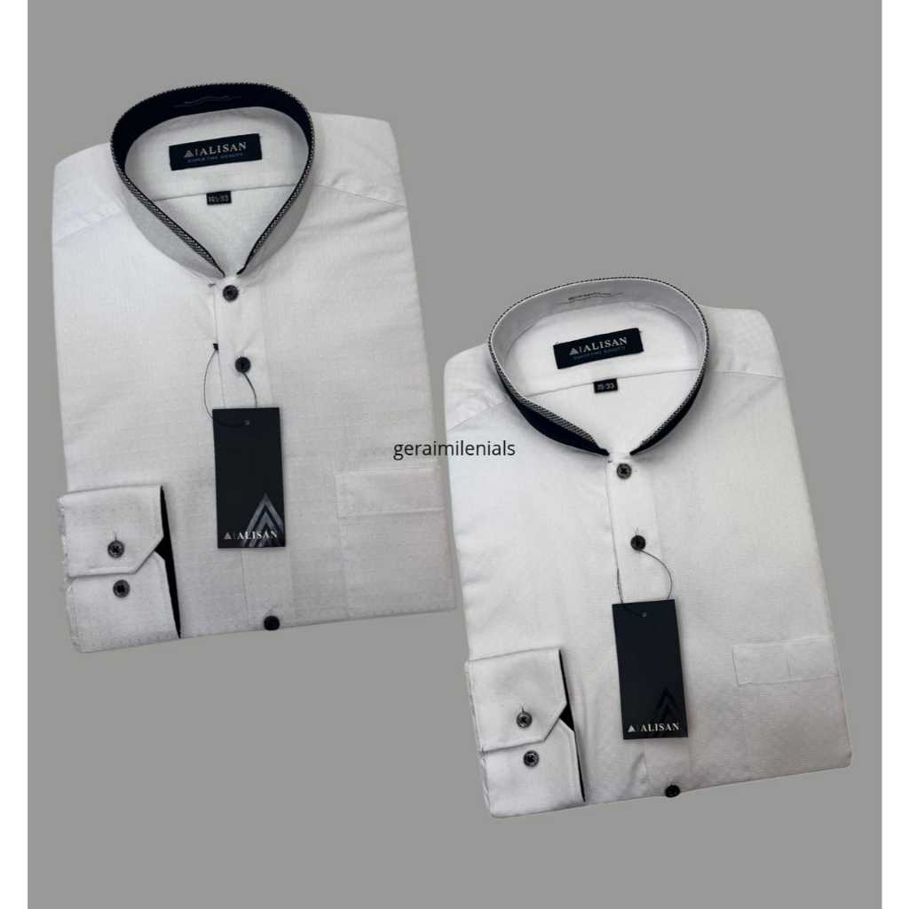 Alisan Kemeja Pria Lengan Panjang Dobby Kombinasi Kerah Shanghai Koko Regular