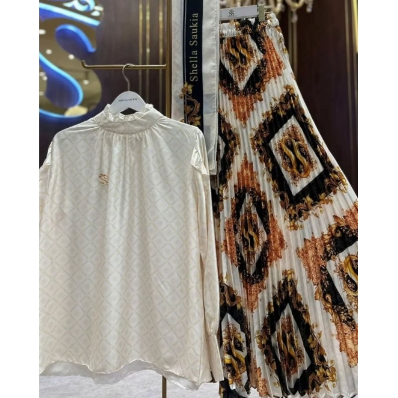 One Set Rok Plisket Plus Hijab ORI Shellasaukia