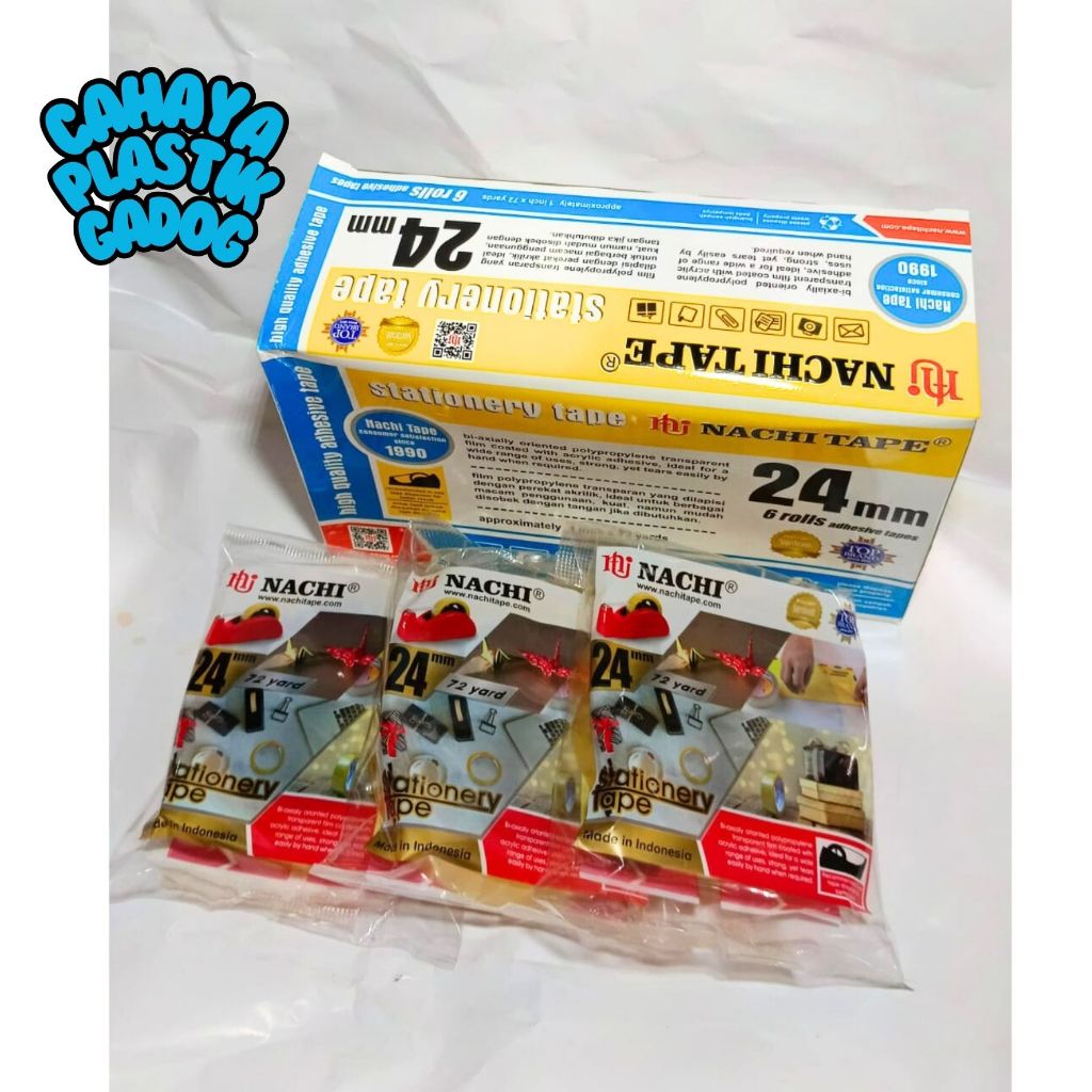 

Nachi Tape Stationery 24mm Isolasi / Tape Nachi Dus Stationery Bening 24mm / 1 inch x 72 yard